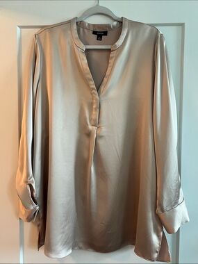 Alfani Satin V-Neck Long Sleeve Blouse in Champagne